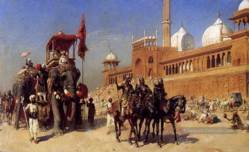 Grand Mogol et sa Cour revenant de la Grande Mosquée à Delhi Inde Edwin Lord Weeks Peinture à l'huile